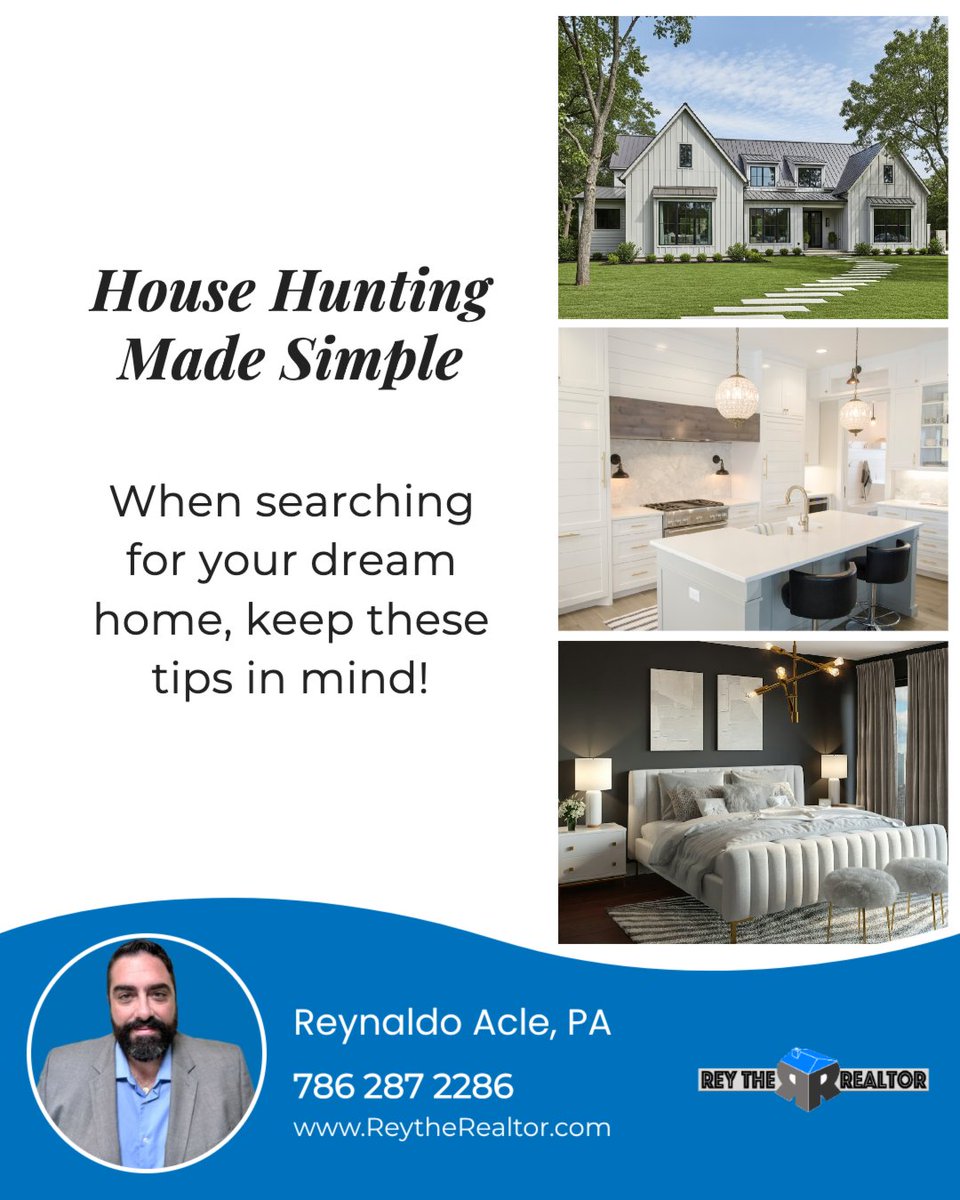 ReyRealtorMiami's tweet photo. 🔑 Smart house hunting starts with the essentials.

1️⃣ Prioritize needed bedrooms/bathrooms
2️⃣ Think long-term
3️⃣ Don’t overlook the basics for “wow” features
4️⃣ Be realistic about repairs &amp; flaws

Stay focused on what matters most. 🏡 https://t.co/eYt9lhmf98