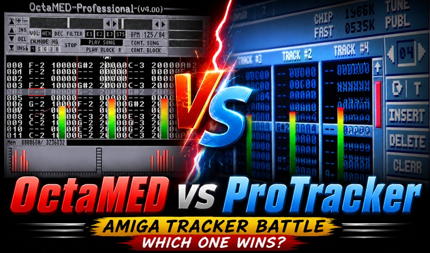 AmigamagazineGA's tweet photo. OctaMED vs ProTracker: two classic Amiga music trackers compared https://t.co/NBdWEYJqXu #Amiga #Commodore #OctaMED #ProTracker #AmigaMusic #TrackerMusic #MODMusic #Demoscene #Chiptune #ComputerMusic #MusicProduction https://t.co/kuG6ugaBKP