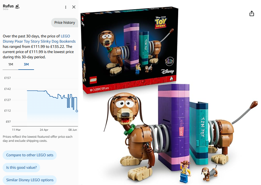 BricksDealsUK's tweet photo. ⬇️BEST AMAZON UK PRICE SEEN LEGO Disney Pixar Toy Story Slinky Dog Bookends 43301 RRP £139.99 NOW £111.99 https://t.co/DpTQrsxn9p #ad https://t.co/sASFcLw9Q9