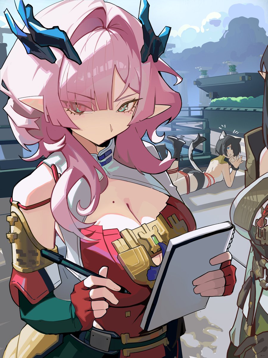 Distrbeachboy's tweet photo. Endmin bumps into Mi Fu as she captures some troublemakers. One of them looks familiar... #ArknightsEndfield #EndfieldCreators #HeirloomSketches #MiFu https://t.co/sv1AjIangH