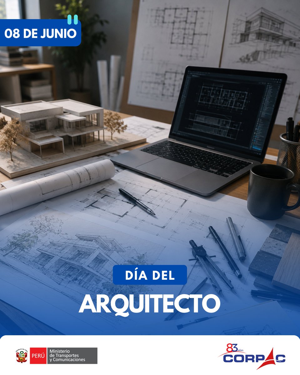CORPACOFICIAL's tweet photo. 📐👷Hoy, en el Día del Arquitecto, rendimos homenaje a los profesionales que con su visión y técnica diseñan espacios modernos, funcionales y seguros. Desde CORPAC, enviamos un afectuoso saludo a todos los profesionales de la arquitectura. https://t.co/z8I7SJA0vw