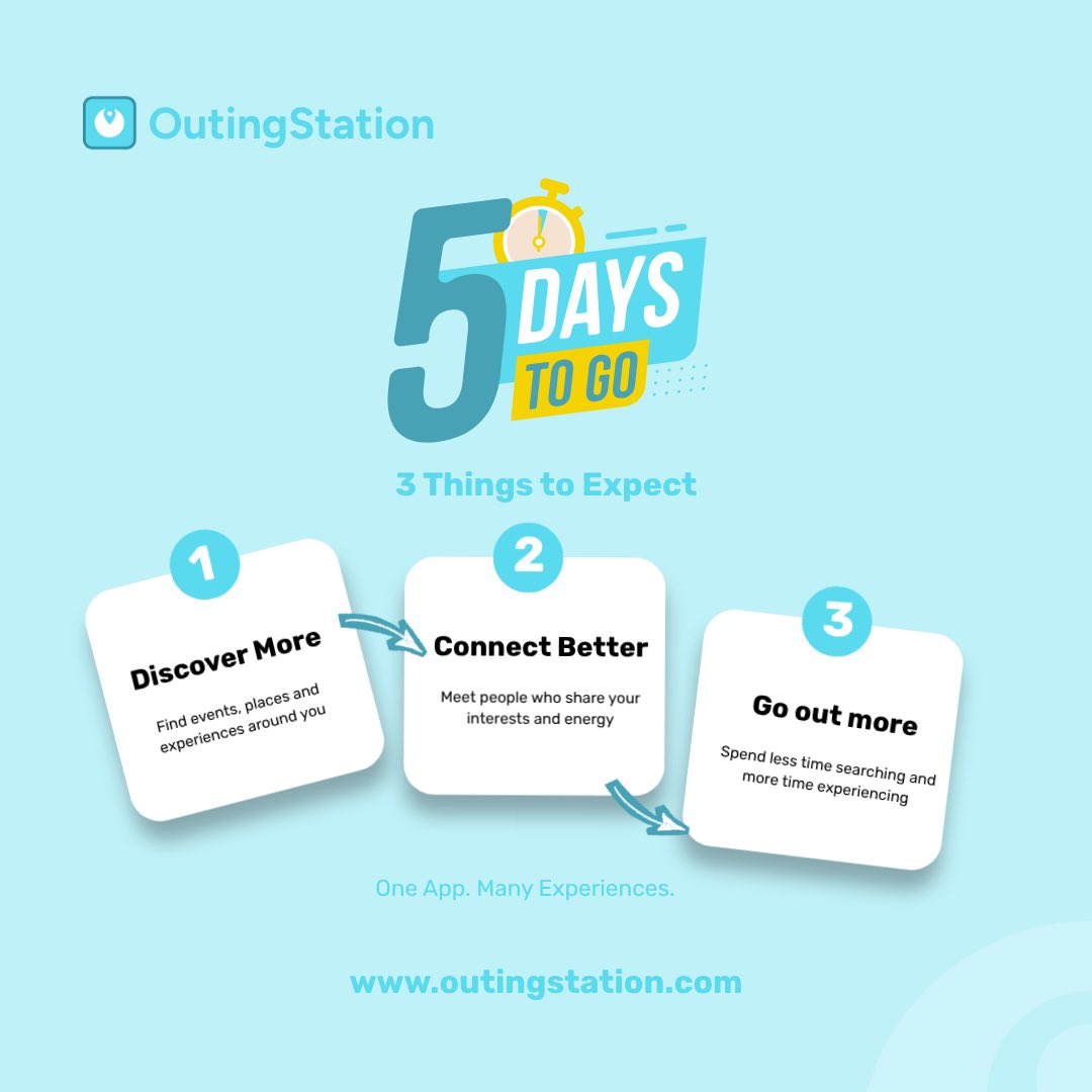 OutingStation's tweet photo. ⏳ 5 Days Left!

The countdown is heating up and we are NOT slowing down. 🔥

OutingStation is almost here!
One app to discover every outings, every experience, everything happening around you.

5 days. Stay ready. 👀

👉 https://t.co/Zyu05z8a1x

#OutingStation #5DaysToGo #CountdownToLaunch #OneAppManyExperiences #Lagos #Nigeria