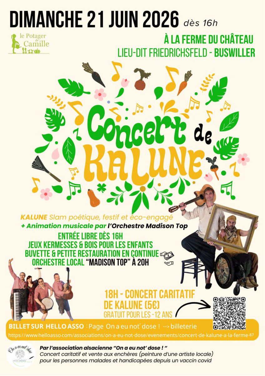 Onaeunotdose's tweet photo. ☀️🎶👐🏼Nous organisons notre concert caritatif dimanche 21 juin à 18h à la Ferme du Château à Buswiller (maraîchage Bio) avec l'artiste engagé Kalune du Béarn

5€ l'entrée https://t.co/9KqUQcEs74

@SyndicatSLS
@AAVIC_TEAM @Juliawltr @dnatweets @maxi_flash67 @BFM_Alsace @lalsace https://t.co/rWBOssPupR