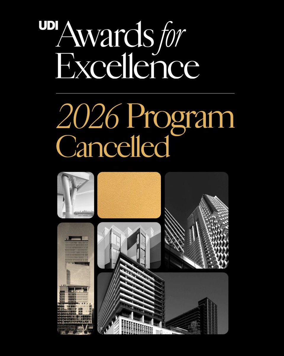 udibc's tweet photo. UDI will not be holding the Awards for Excellence in 2026. We are in one of the worst housing markets in decades. Projects are stalled, investment is constrained &amp; job losses are spreading. A recognition event would be out of step w/the realities our members are facing. 1/3 https://t.co/wd7bK1u0zC