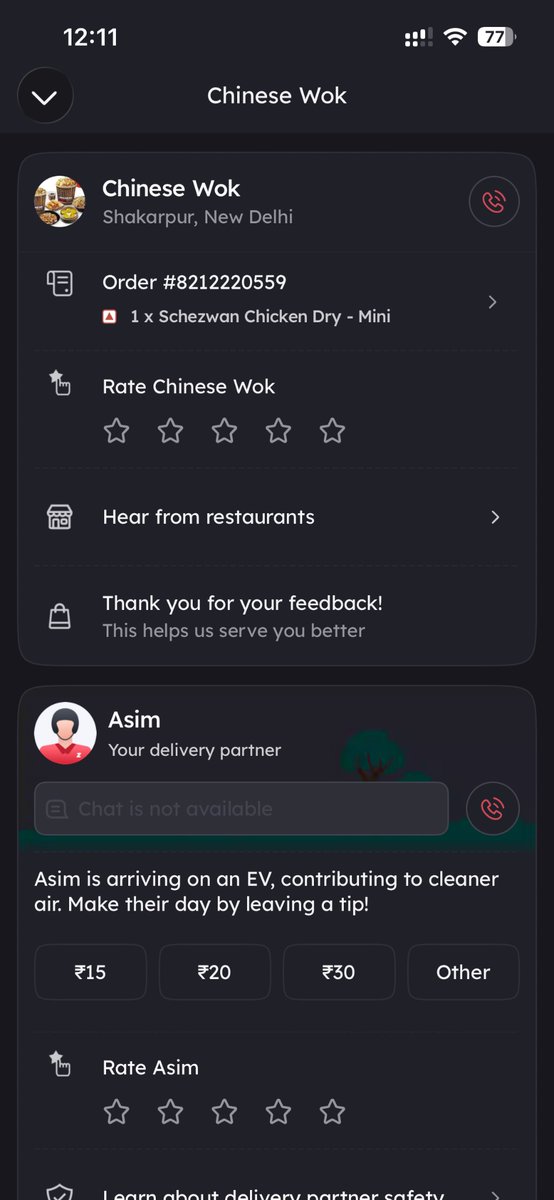 saintjoker38's tweet photo. @zomatocare 

Hi Zomato Team!

I just faced a Delivery Partner Fraud!
The order was marked delivered but i didn’t receive it! 
When i tried to call him he didn’t even pick the call! Please take a look at it cause my money’s gone and i didn’t get the food too!
OID: 8212220559 https://t.co/ndDwxu7V2P