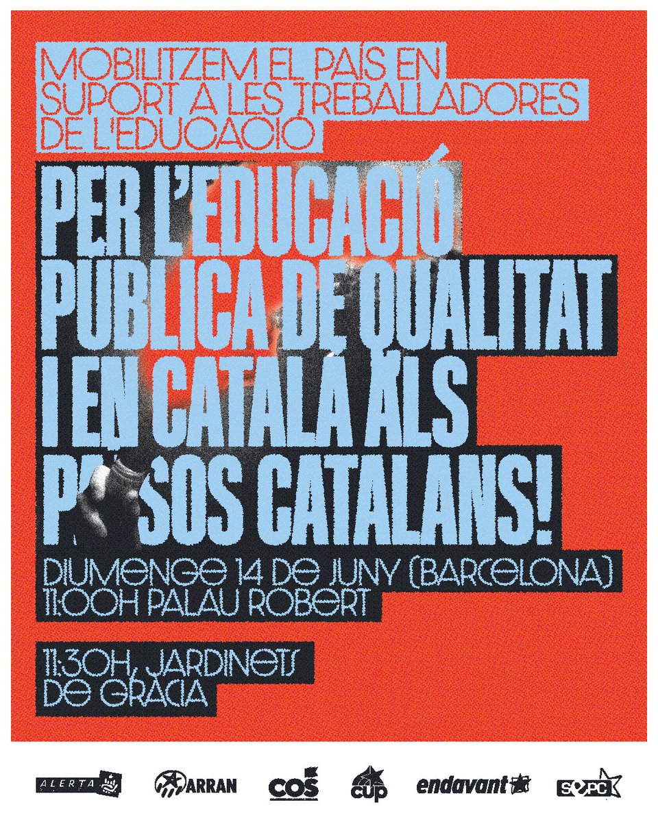 SEPC_nacional's tweet photo. 📢 MANIFESTACIÓ PER L'EDUCACIÓ PÚBLICA

📆 Diumenge 14 de Juny, BCN
📌 11:00 - Palau Robert
📌 11:30 - Jardinets de Gràcia

La pública és una qüestió de país, i ara cal que ens mobilitzem des de tots els sectors per posar al centre aquesta crisi educativa. Ens veiem als carrers! https://t.co/ivir6rPUbF