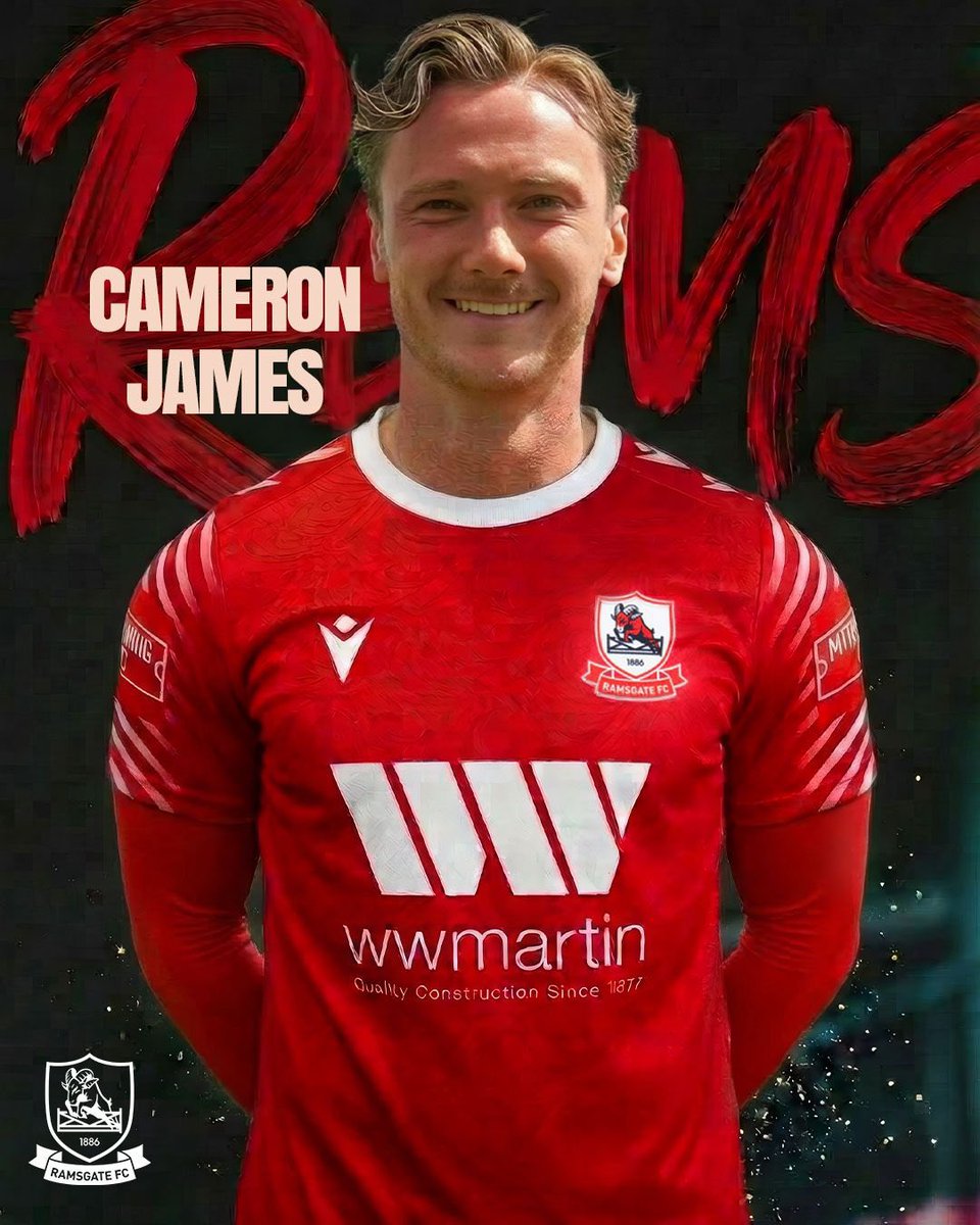 RamsgateFC's tweet photo. 🐏 Cameron the Ram!

✍️ We are delighted to announce the signing of Cameron James from Maldon & Tiptree, where he won the Players and supporters player of the Year award.

📈 A versatile player who is comfortable playing in both defence and midfield, James joins the Rams having helped the Essex side gain promotion from the Isthmian League North last season.

ℹ️ Prior to this, James captained Chelmsford City, where he stayed for five years. He started his career at Colchester United, having experienced loan spells at Braintree Town, Welling United and Maidstone United.

Welcome to the Rams Cameron! 🔴⚪️🐏 @cameronjamessss
