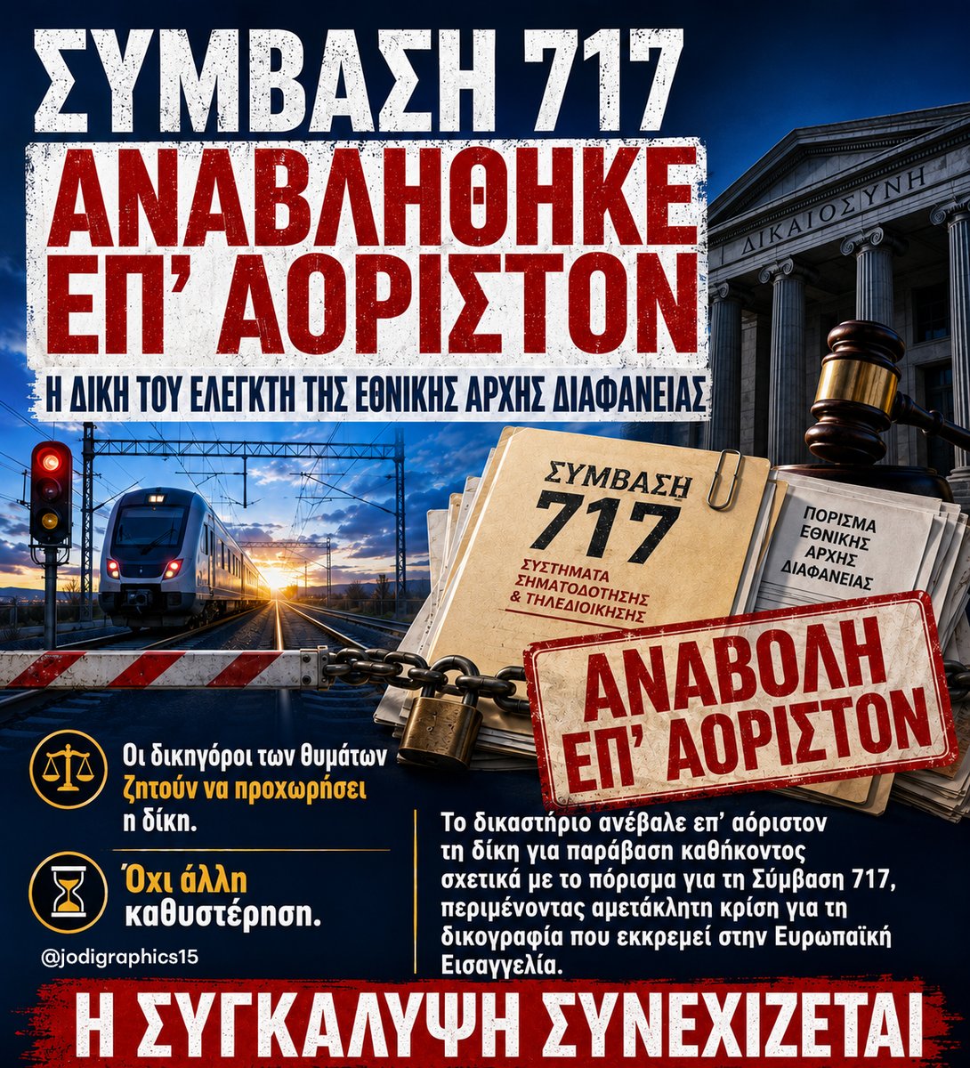 jodigraphics15's tweet photo. ⚖️ ΣΥΜΒΑΣΗ 717: Αναβλήθηκε επ' αόριστον η δίκη για παράβαση καθήκοντος του ελεγκτή της Εθνικής Αρχής Διαφάνειας.

⚠️ Η #Τέμπη_συγκάλυψη συνεχίζεται...

✊ #ΜΕΧΡΙ_ΤΕΛΟΥΣ #Τέμπη_εγκλημα