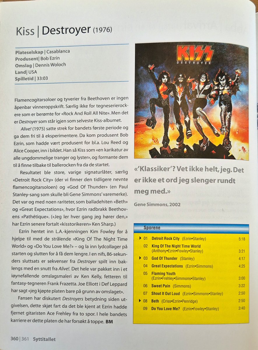 Nettels_'s tweet photo. ALBUM 356
Kiss
Destroyer (1976)
Favorittsang: Detroit Rock City
Rating: 8/10 https://t.co/q0BLMvM5OG