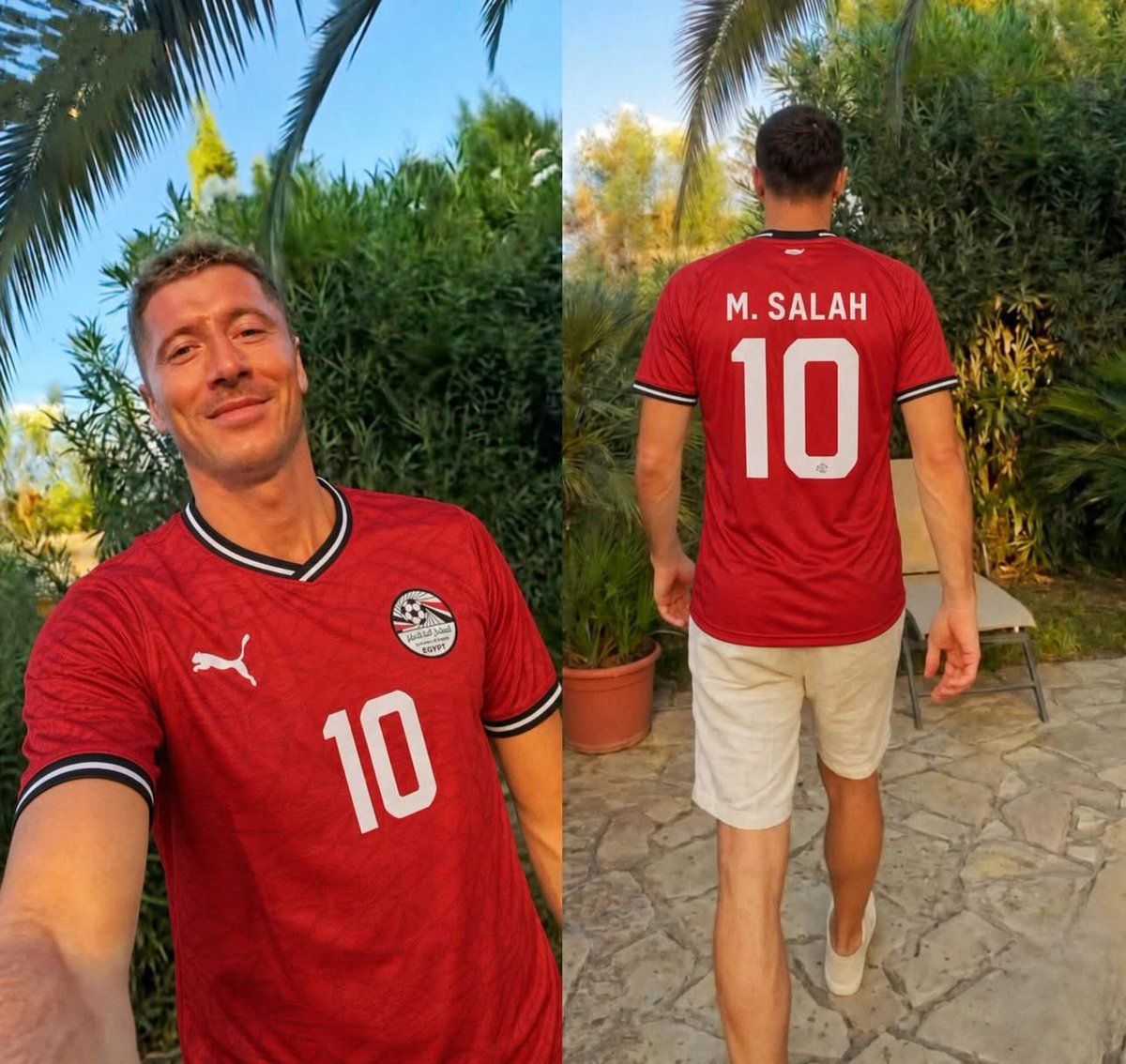 mo_lfcbelaraby's tweet photo. ليفاندوفسكي يرتدي تيشيرت الأسطورة محمد صلاح لمنتخب مصر في شوارع أمريكا 😍 https://t.co/LfLXZNzOwX