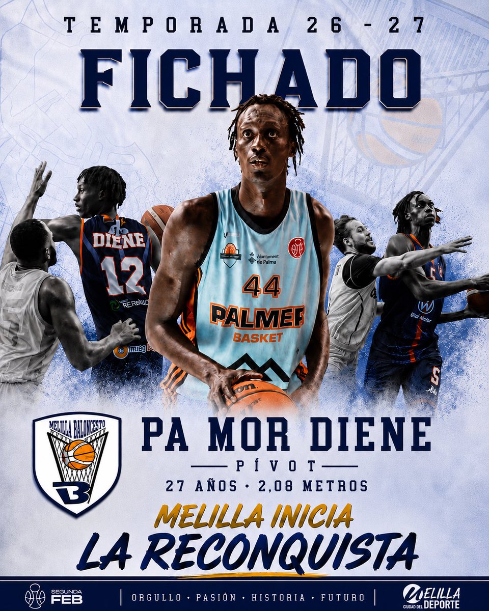 melillabcto's tweet photo. Pa Mor Diene, primer fichaje del Melilla Ciudad del Deporte para la temporada 2026-2027.

Noticias completa en nuestra web: https://t.co/EFNZoJmhnT https://t.co/mAKRf7pF9B