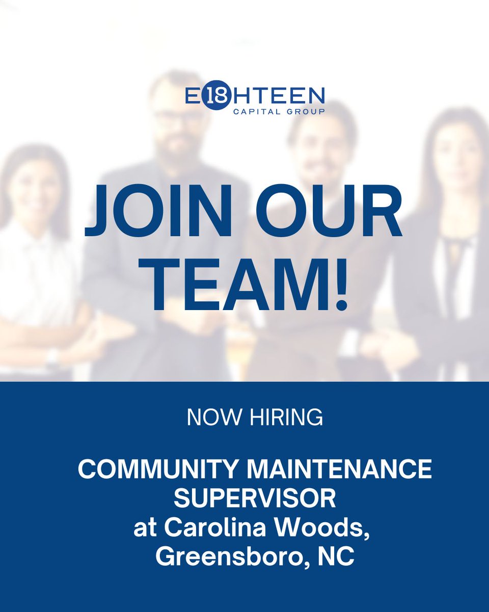 18CapitalGroup's tweet photo. 🚨 Now Hiring: Community Maintenance Supervisor at Carolina Woods, Greensboro, NC 🚨

18CG is seeking a hardworking leader to oversee inspections, repairs, make-readies, and maintenance operations at Carolina Woods. Apply today! https://t.co/MbjF3tUHtf https://t.co/AwMItApwMz