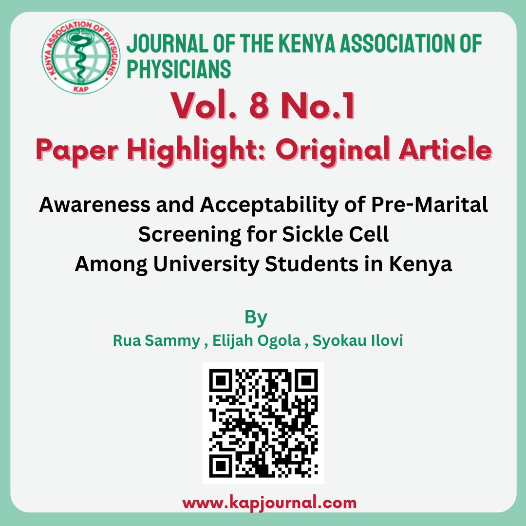 JOKAP_KE's tweet photo. Would you take a blood test before marriage to protect your future child?
In Kenya, 1 in 30 carries the sickle cell trait → 14,000+ babies born with SCD yearly.
A new study: only 62% of university students accept premarital screening.
Read: https://t.co/hJAMy4PNaf
#SickleCell https://t.co/RuENX5E660