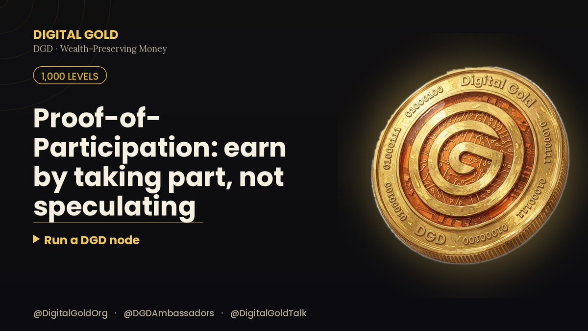 lucasbuffett's tweet photo. What if getting a crypto only took PARTICIPATING, not speculating? 🧵
That's the idea behind DGD's 1,000-level distribution. 👇 @DigitalGoldOrg https://t.co/LWnJj3PAU8