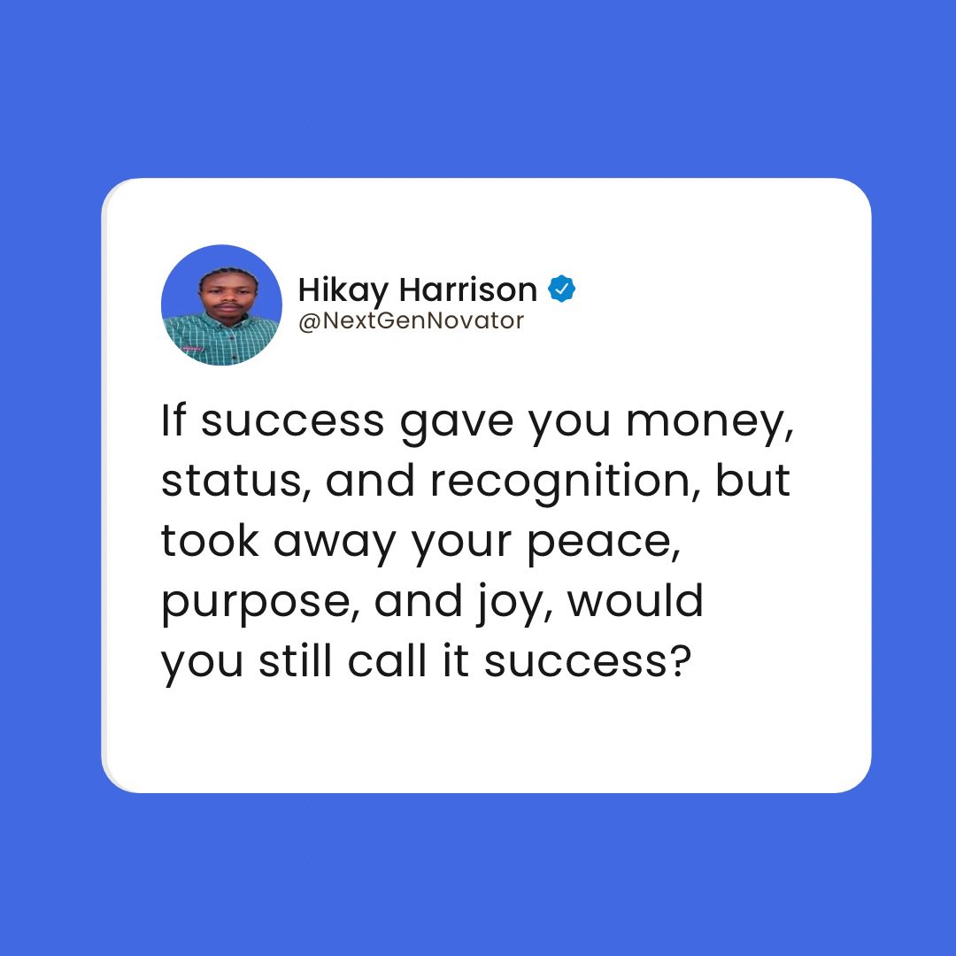 NextGenNovator's tweet photo. What if success isn’t measured by how much you earn, but by how much you enjoy who you are, what you do, and the way you do it?

In a world where many people chase titles, money, and recognition, it’s easy to forget what success is truly about. https://t.co/Y4sOFmN9OS