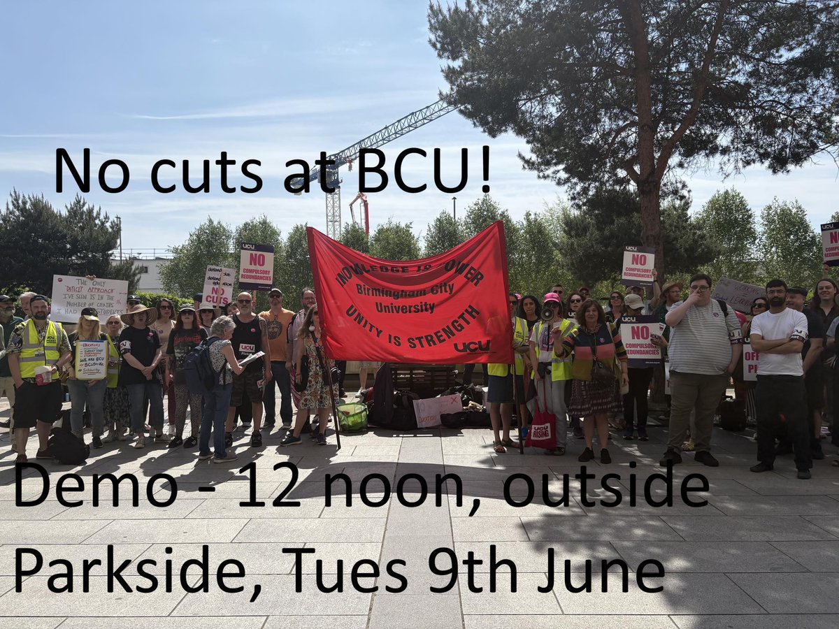 bcu_ucu's tweet photo. No cuts at BCU! Support our members at risk in Architecture, Black Studies and Biomedical Engineering

Lunchtime demo, 12 noon, outside Parkside Building, Tuesday 9th June https://t.co/gjZXsKraVJ