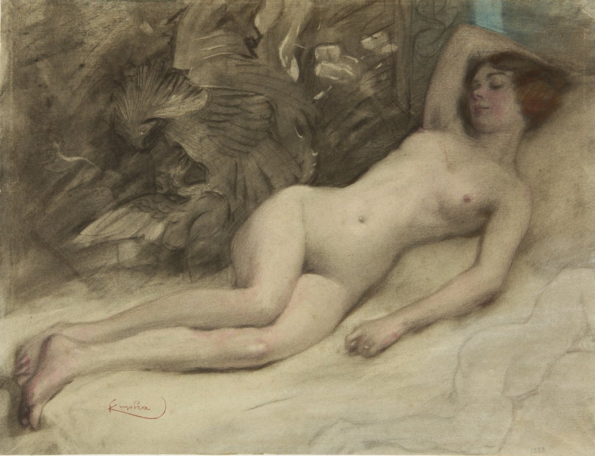 BellasArtesAR's tweet photo. #LaObraDelDía➜ Si bien el artista checho Frank Kupka es considerado uno de los pioneros del arte abstracto, la primera etapa de su producción fue figurativa. “Desnudo” es un dibujo moderno con tintes eróticos, donde una tenue silueta acompaña a la protagonista. https://t.co/jHOYu5a5I5