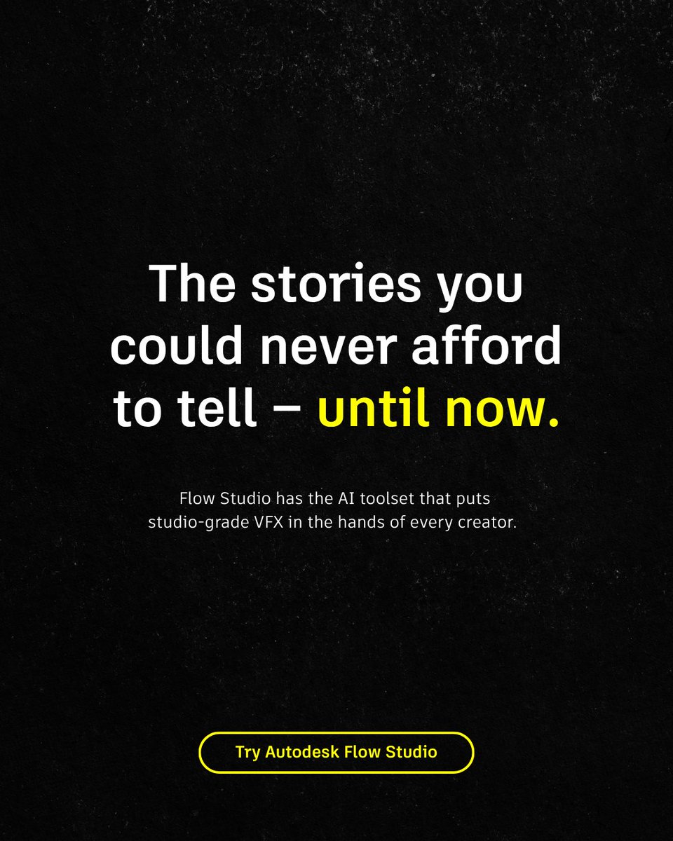 adskflowstudio's tweet photo. Studio-grade VFX used to mean weeks of setup and blockbuster budgets.

Now, technology like Flow Studio is closing that gap, putting markerless motion capture, Video to 3D scene technology, and Text & Image to 3D asset generation in the hands of every creator.

Editable, and ready to export straight into your existing pipeline.

Try Autodesk Flow Studio: https://t.co/htEWC7zxIl