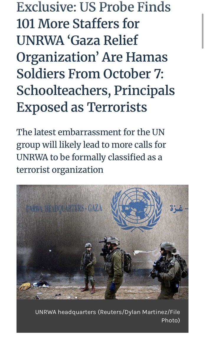 AnnaBenezra's tweet photo. 1,500 suspected Hamas-linked UNRWA employees.

Now, 101 more.

Are we at the point where it is much harder to find UNRWA employees who aren’t tied to terrorism than those who are?

It’s rotten at its core. https://t.co/gEnOWbk8Ax