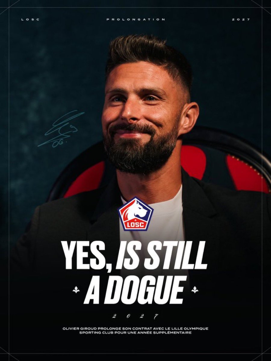 ActuFoot_'s tweet photo. 🚨🚨 OFFICIEL ! OLIVIER GIROUD 🇫🇷 PROLONGE D’UN AN AVEC LE LOSC !!!! ❤️🤍

39 ans. 🍷

📸 @losclive https://t.co/Cf3AxM3DoG
