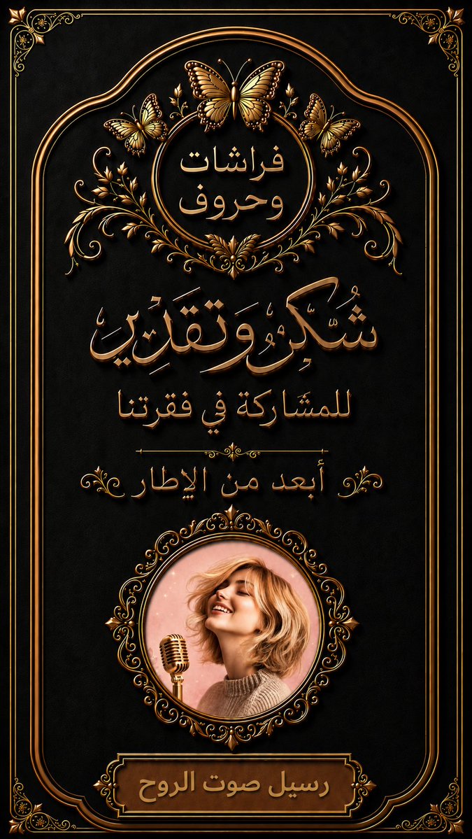 saef_m80's tweet photo. #رسيل_صوت_الروح
@ounvils
نتقدم لك بخالص الشكر والتقدير
على مشاركتكِ المميزة في فقرة
 أبعد من الإطار
 كان لحضوركِ أثر جميل أضاف للفقرة روحًا مختلفة وإبداعًا يستحق الإشادة
شكرًا 
لتميزكِ الذي يعكس ذوقا وفكرا جميلا
دمت متألقة دائمًا ومصدرًا للإبداع والجمال

#فراشات_وحروف https://t.co/5mzHsP3mMP