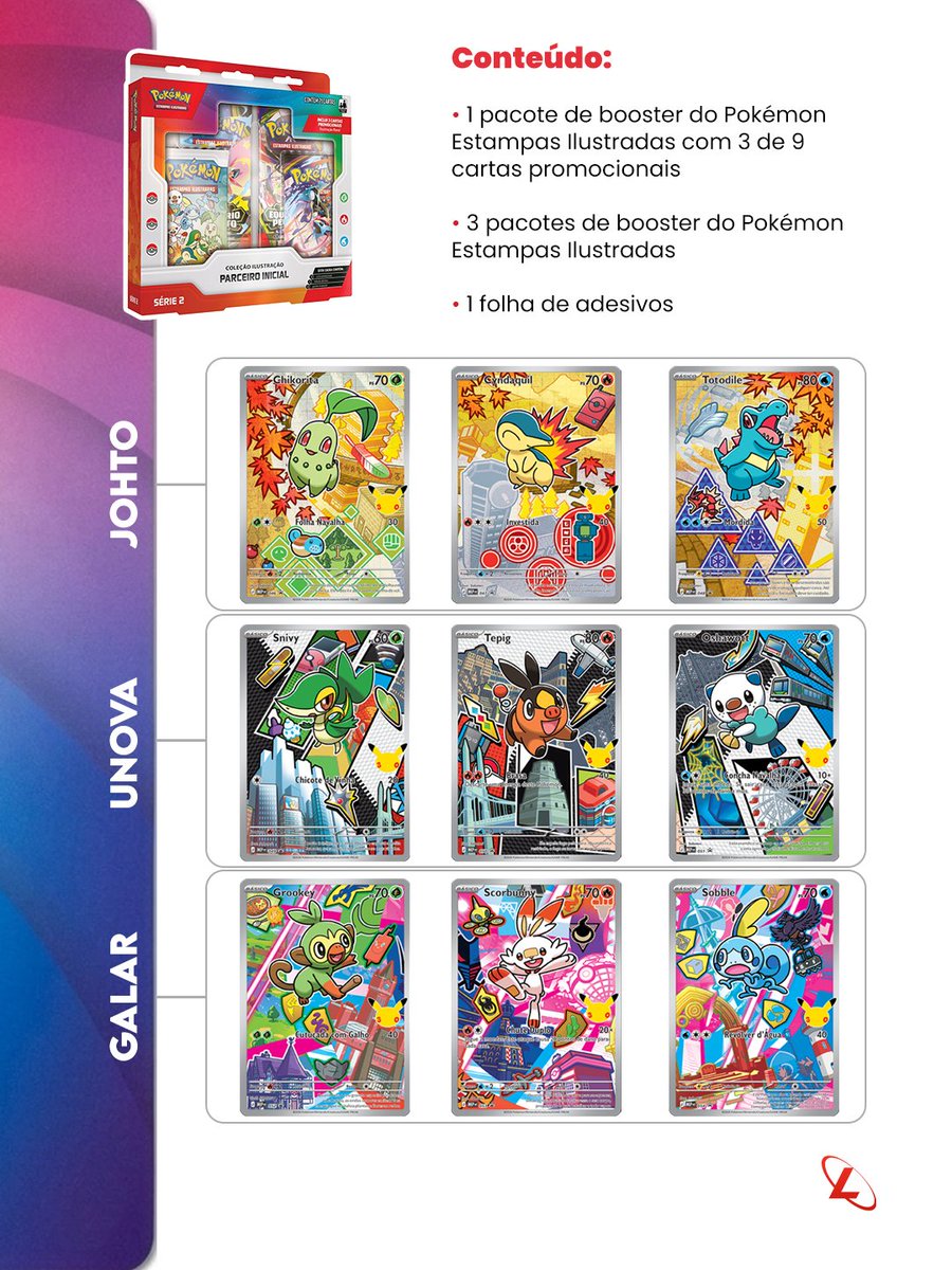 ligapokemontcg's tweet photo. Os produtos de celebração aos 30 anos de Pokémon já estão à venda, e você pode encontrar em nosso site https://t.co/lFLMqoE54L

Contém:

•1 booster com 3 de 9 cartas promocionais

•3 pacotes de booster do Pokémon Estampas Ilustradas

•1 folha de adesivos https://t.co/0stZcWZIkz