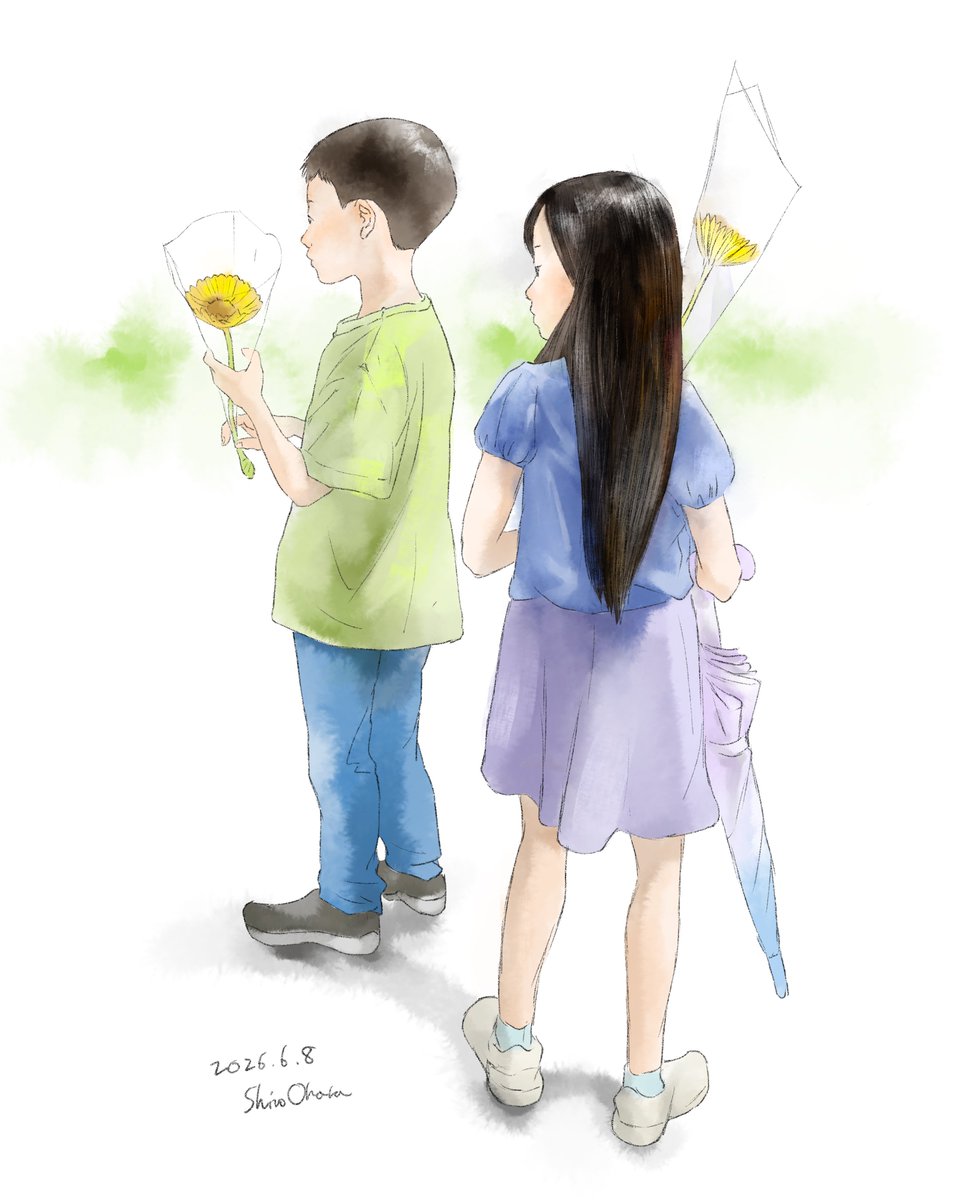 ohara_itten_d's tweet photo. 日曜日のカイさんの献花台へ向かう上り道。午前までの雨は止みました。ふたりが手にする花は、トラの毛並みのような黄色でした。
#福岡市動物園 https://t.co/1Tiv0Sk28A