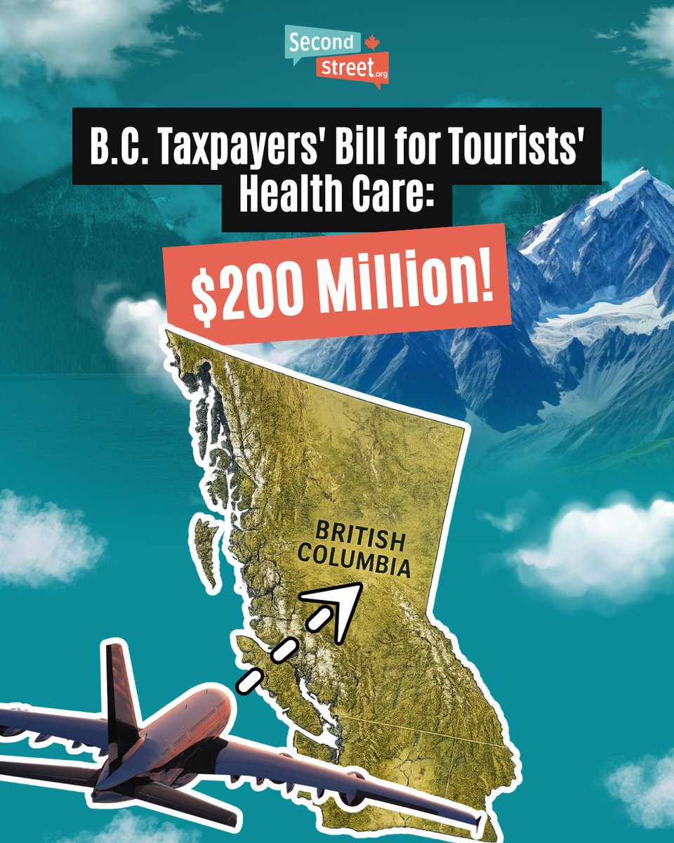 SecondStreetOrg's tweet photo. Every year tourists come to Canada, receive health services and then don't pay their bill.  

https://t.co/zUEKXhpWIT has been digging into this problem. 
Over the last five years, this issue has cost B.C. taxpayers over $200 million.   

See the news release here: https://t.co/JRKgl6lW86