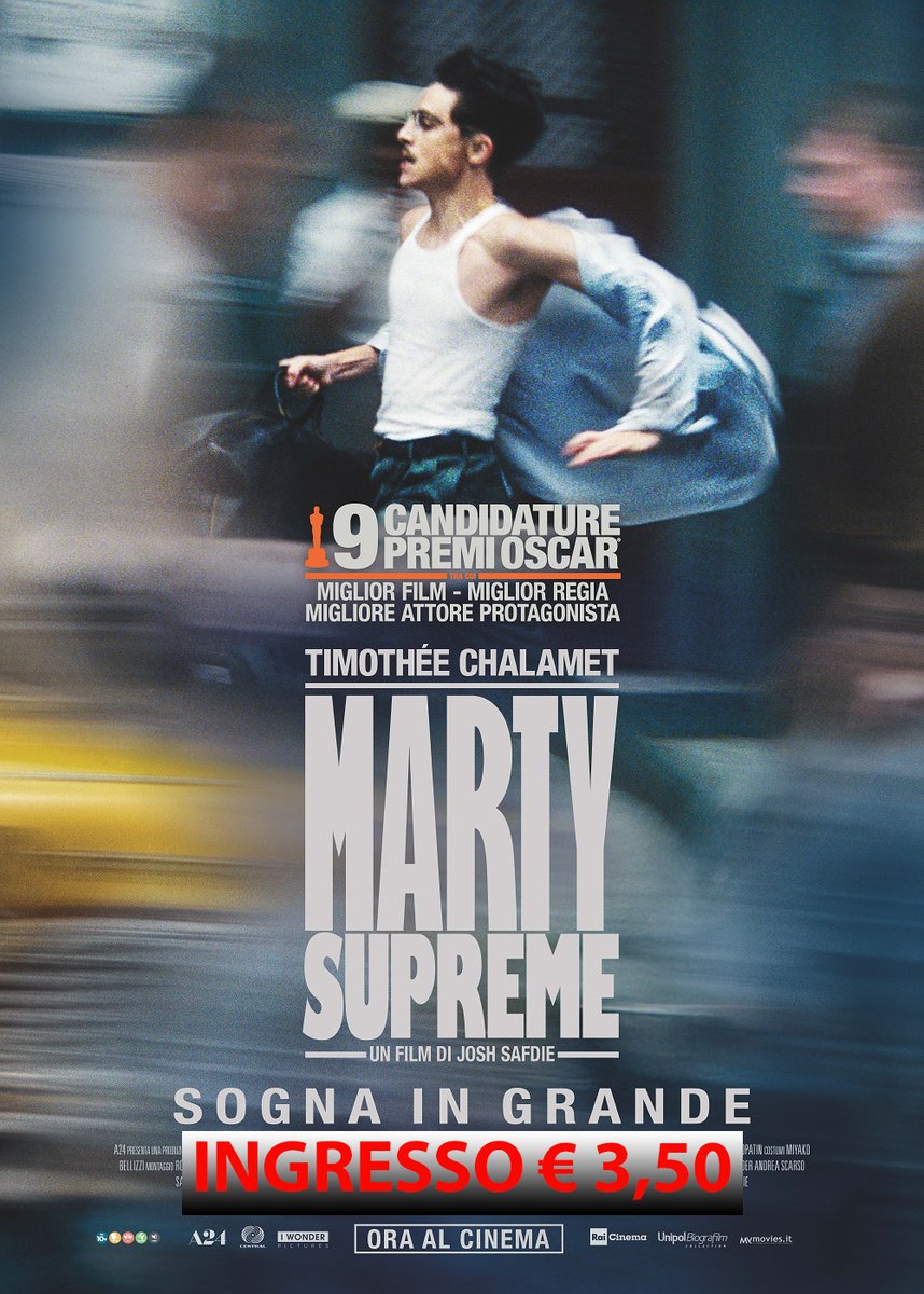 CtnSocial's tweet photo. Primavisione

17 giugno - ore 21.15

MARTY SUPREME

Regia: Josh Safdie

Con: Timothée Chalamet

Nazionalità: U.S.A.

Durata: 149

Genere: Biografico, Drammatico, Sportivo

Vendita biglietti online:
https://t.co/LNx6EkO14b

https://t.co/ZQ8wGt6dTe https://t.co/kevGEs3kMx