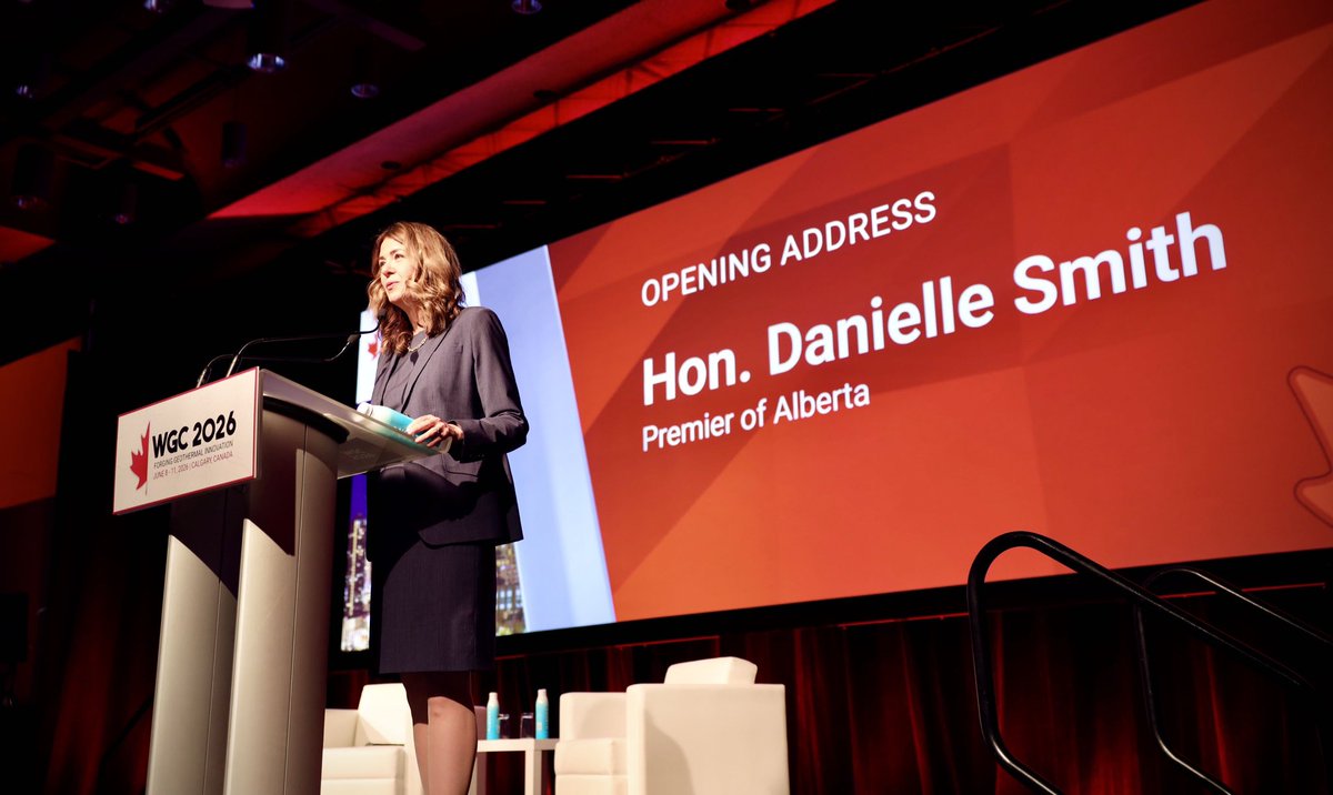 ABDanielleSmith's tweet photo. This morning, Alberta welcomed delegates from around the world to the 2026 World Geothermal Congress in Calgary. It was an honour to showcase the innovation, expertise, and energy leadership that Alberta is known for.

From oil and gas to geothermal, hydrogen, carbon capture, and critical minerals, Alberta continues to prove that when it comes to energy, we don’t follow trends, we help create them.

The world is looking for reliable energy, investment opportunities, and proven expertise. Alberta is ready to deliver.