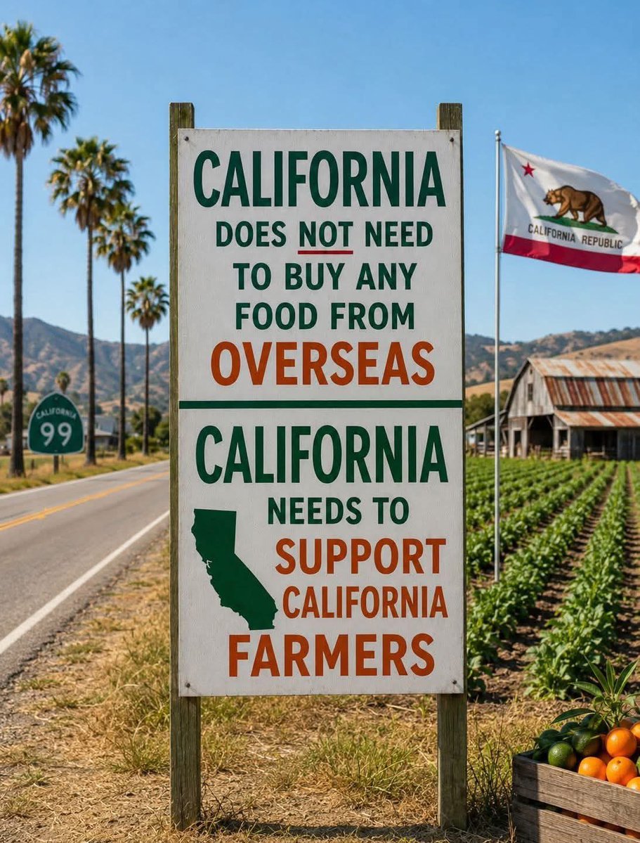 nettermike's tweet photo. Farmers across California are warning that the Golden State’s agricultural heritage is facing growing pressure from rising costs, foreign imports, rapid development, and the steady loss of farmland. 

Across California, more farmers are speaking out and encouraging residents to support California-grown products instead of relying heavily on food imported from overseas.

Many say the issue goes beyond economics.

Because once farmland disappears… it rarely comes back.

One California farmer put it simply:

“We can build more subdivisions. We can build more warehouses. But we can't replace productive farmland once it's paved over.”

California is known for its:

vegetable farms
strawberry fields
nut orchards
vineyards
cattle ranches
family farms
rural communities
and agricultural traditions that stretch back generations

From the vast farmland of the Central Valley… to the cattle ranches of Northern California… to the orchards, vineyards, and family farms scattered across the state…

Agriculture remains one of California’s most important industries and a major part of the state's identity.

But farmers say the challenges continue growing:

rising fuel costs
expensive equipment and supplies
competition from imported products
drought and extreme weather
water shortages and regulations
labor shortages
and development steadily consuming farmland

Many Californians now say protecting local agriculture means protecting:

farmland
family farms
water resources
rural communities
California-grown food
and future generations of California farmers

Because California’s farms don't just produce food.

They help preserve open space, support local economies, protect rural communities, and keep a piece of old California alive.

🌴 SUPPORT CALIFORNIA FARMERS.
🥬 BUY CALIFORNIA GROWN.
🚜 PROTECT CALIFORNIA FARMLAND.

Because once it's gone... it's gone.