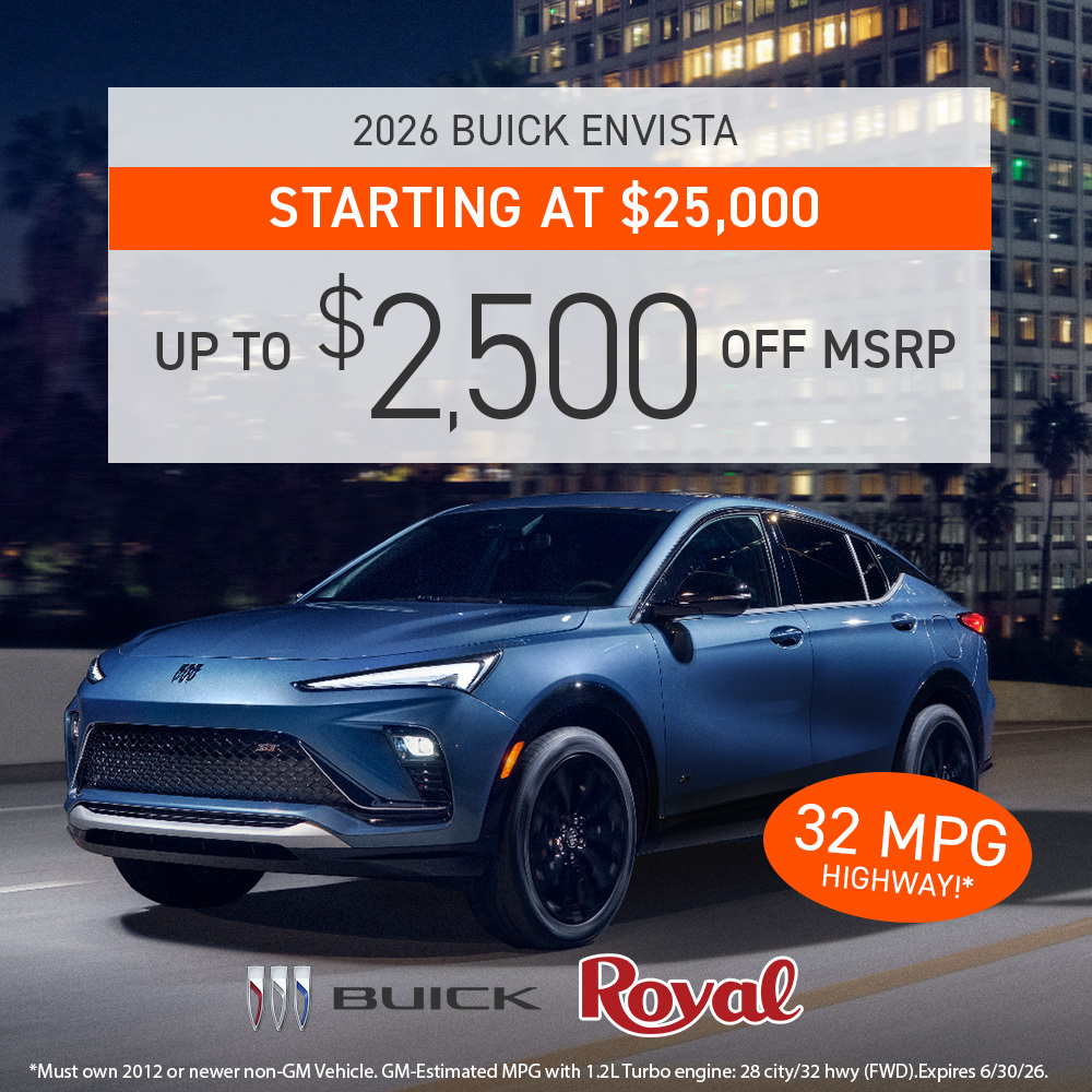 RoyalBham's tweet photo. Well-equipped, efficient SUVs starting at just $25,000? It's real at Royal.
Get up to $2,500 off new 2026 Buick Envista compact crossovers at Royal Buick GMC.
https://t.co/lO9jvvUOnO https://t.co/jZjv2MhHQf