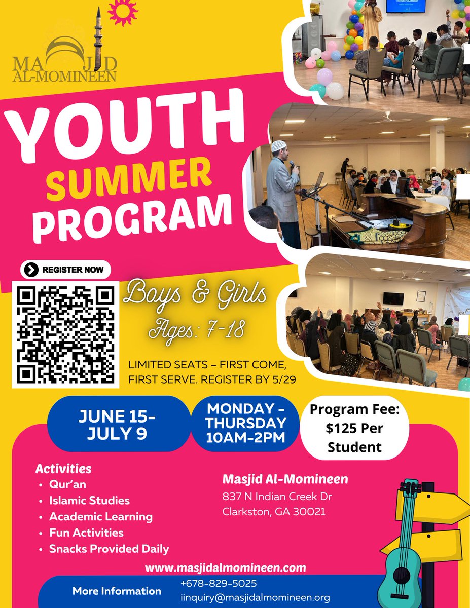 MasjidAM's tweet photo. 📢 SUMMER PROGRAM UPDATE

Due to increased interest and ongoing preparations, the start date for the Masjid Al-Momineen Summer Program has been moved to Monday, June 15, 2026.

Registration remains open, and we look forward to welcoming all students for a beneficial and engaging https://t.co/86CxeQz3X0