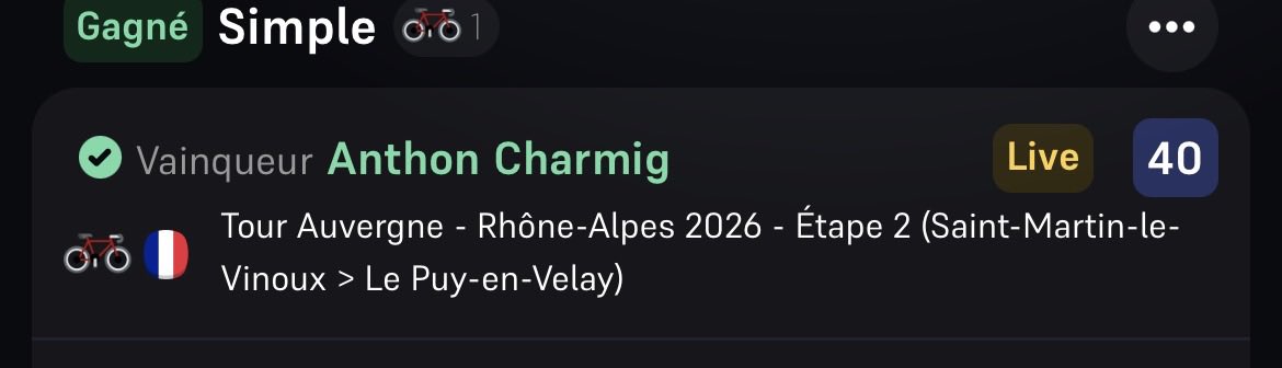 booly2b's tweet photo. Enfin une belle cote qui passe @40 ✅ en live merci mon petit @AnthonCharmig 😅🔥👏🏻💪🏻#TourAuvergneRhôneAlpes https://t.co/N5PCAyYirk