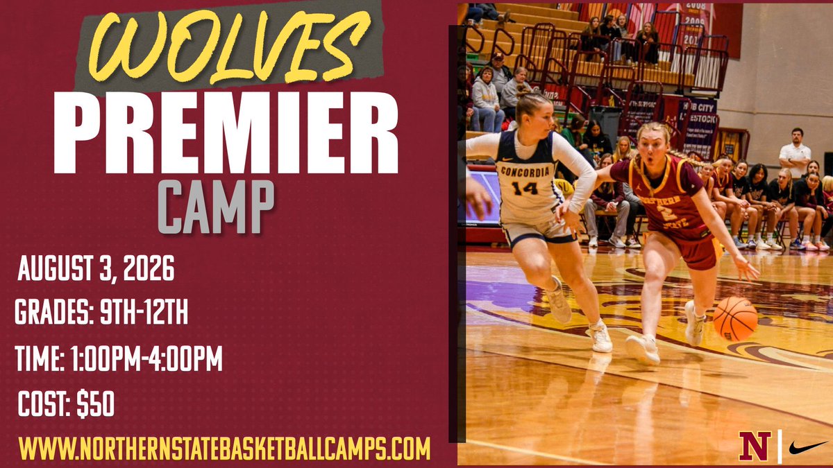 nsuwolves_wbb's tweet photo. Showcase Your Game in Wolves Country! 🐺🏀

This high-energy Wolves Premier Camp is designed to provide instruction, evaluation, and insight from Northern State coaches and players!

Secure your spot today: https://t.co/I4d0wkVgnK

#GoWolves https://t.co/ZgOsIzVIKy