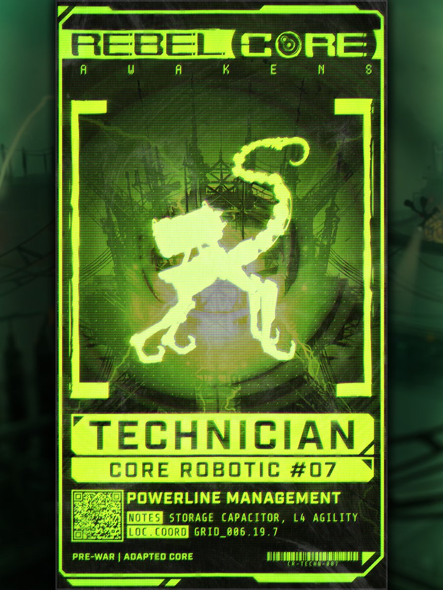 atomswitch's tweet photo. The Technician is a pre-war Core Robotic, built before the machine uprising, and seems to take it quite personally that his age has not brought seniority within the group.

#RebelCoreCards #IndieGame #GameDev #RebelCoreAwakens #Worldbuilding https://t.co/AIxYNnzOYS