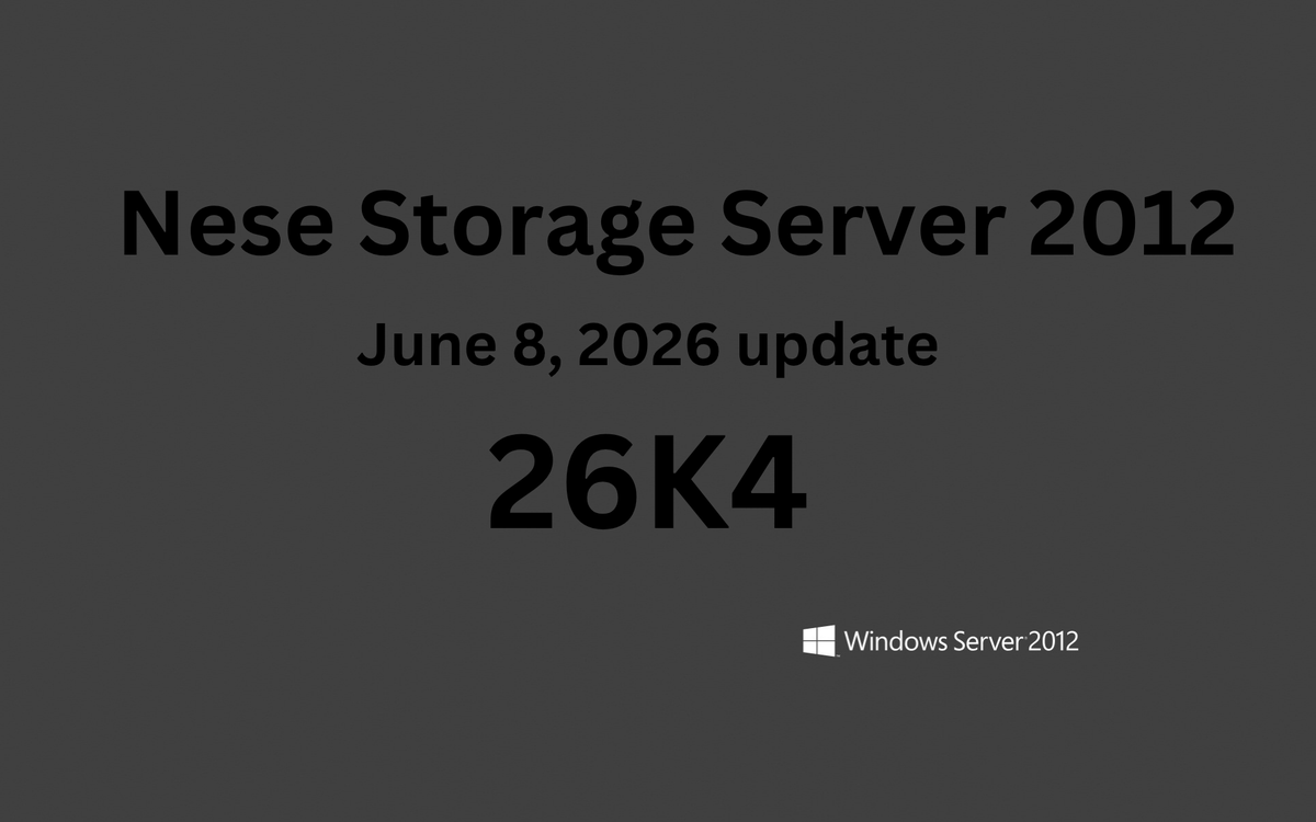NeseOSNews's tweet photo. The June 8, 2026 update for Nese Storage Server 2012, version 26K4 was released.
Download now: https://t.co/Ehcq4ozavw
#NeseServer2012 #Server #NeseServer #Server2012 #Microsoft #Windows #WindowsServer #news #breakingnews! https://t.co/jbCW0Y43S4