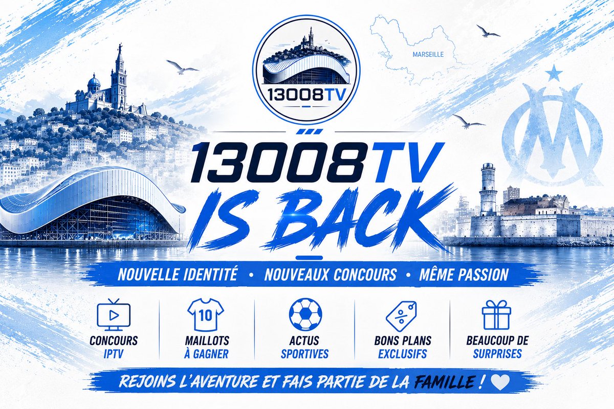 13008tv_'s tweet photo. 🔥13008TV IS BACK🔥

2 comptes supprimés (@13008TV et @13008tv__)

Toujours là.

Toujours debout.

Toujours 13008TV.

🔥 Concours IP-TV
🔥 Maillots à gagner
🔥 Actus OM (et pas que)
🔥 Nouveaux projets (bientôt 😉)

Les anciens, faites tourner.

🔁 RT
❤️ Like
➕ Follow

On repart de zéro, mais pas seuls.