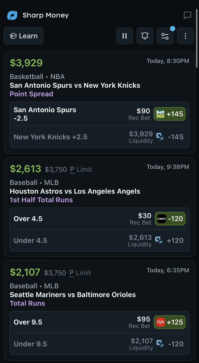 TheFloridaArber's tweet photo. Sharp Money is one of my favorite betting tools that @OddsJam has added.

It’s simple:

The tool tracks liquidity from betting exchanges like NoVig and ProphetX and shows where sharp bettors are putting their money. 🧵👇

https://t.co/reQvse0jk2

Code: TFA for 35% off your first month 🚀
