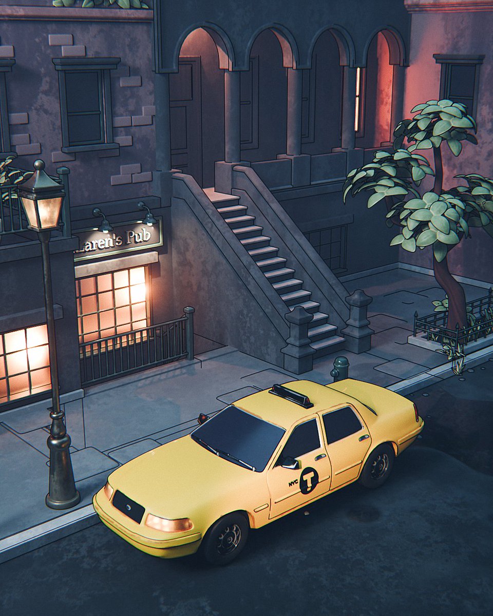 polygonrunway's tweet photo. This one started as a simple urge to do a nice NYC inspired illustration with a classic yellow cab. But why settle for a random NY street, when we can do a MacLaren's Pub right?

Download the Blender scene file on Patreon:
https://t.co/TfdVqi89Zg https://t.co/AQWHTIJ0xM