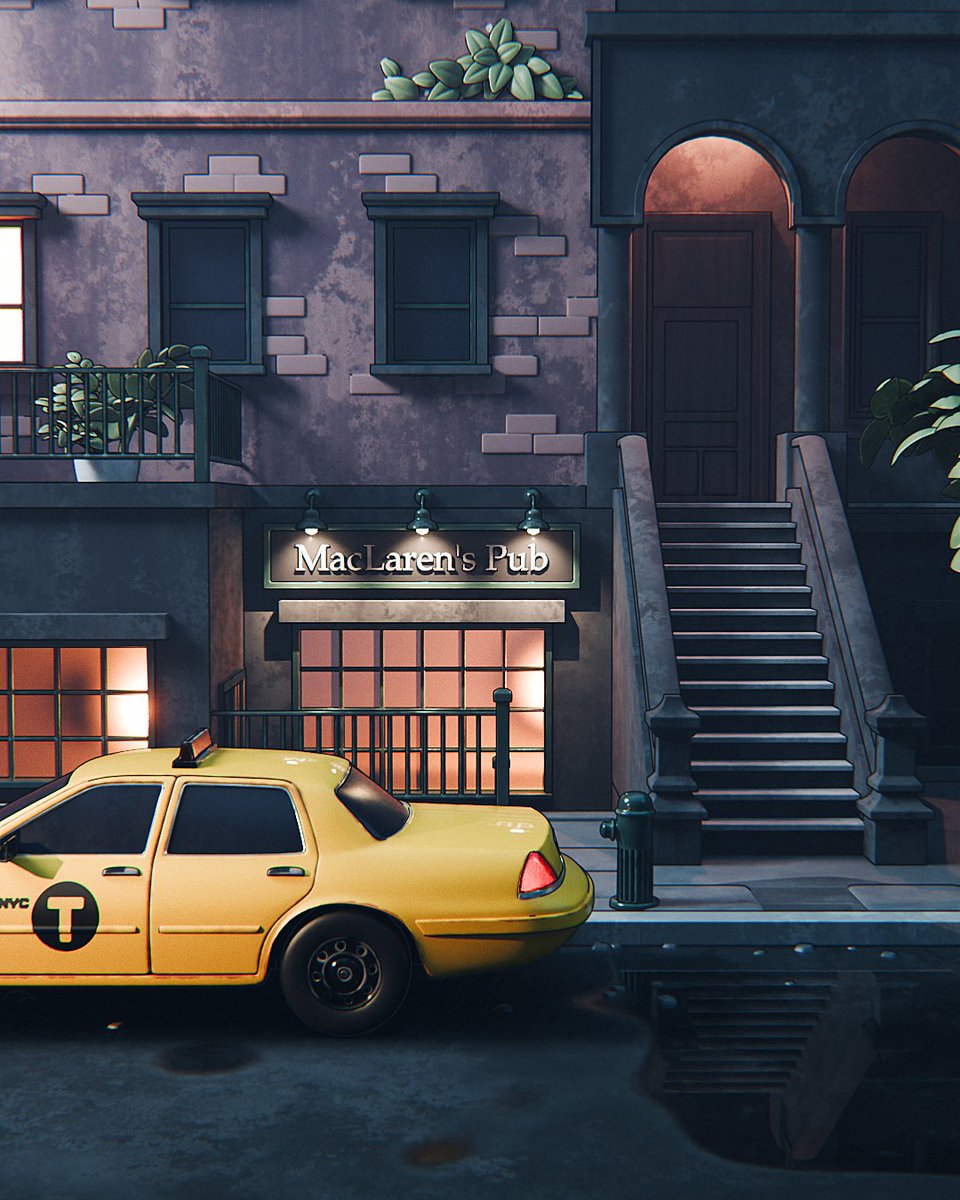 polygonrunway's tweet photo. This one started as a simple urge to do a nice NYC inspired illustration with a classic yellow cab. But why settle for a random NY street, when we can do a MacLaren's Pub right?

Download the Blender scene file on Patreon:
https://t.co/TfdVqi89Zg https://t.co/AQWHTIJ0xM