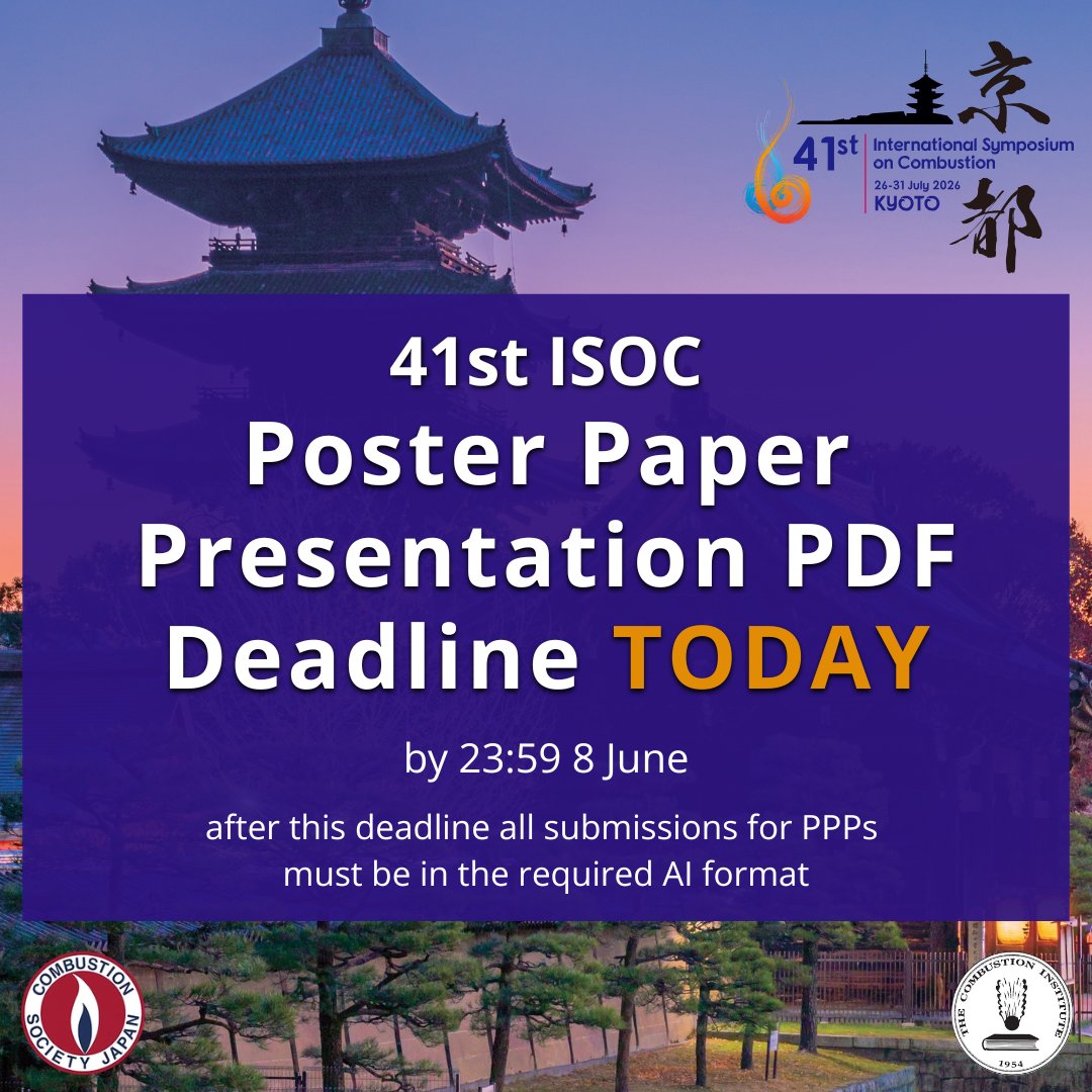 Combustion_Intl's tweet photo. Attention all #41stISOC Presenters! Pdf uploads of your poster presentations are due TODAY by 23:59. After this deadline all Poster Paper Presentation documents must be submitted using the approved Adobe Illustrator (AI) format. #Combustion #Combustioninstitute https://t.co/uUMXWeHMvg