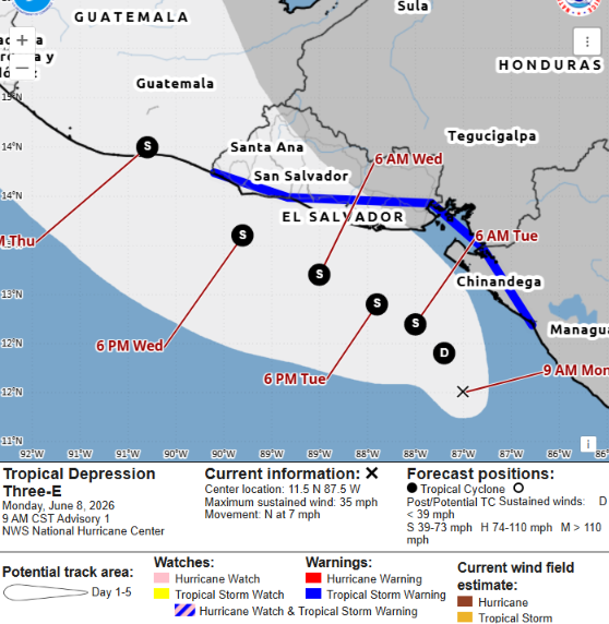 hidromet's tweet photo. La Depresión se pronostica convierta en Tormenta Tropical, se llamará  CRISTINA y se moverá muy cerca de la costa de ELSV. 🚨 💧⛈️☔️📢 https://t.co/QHBo7mPrkE