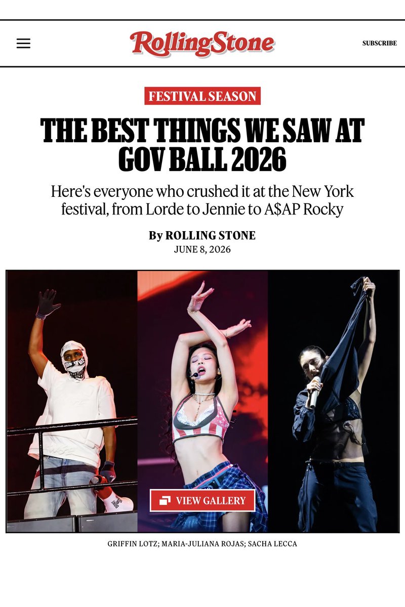 tjruby_'s tweet photo. Rolling Stone ยกให้การแสดงของ #JENNIE เป็นหนึ่งในการแสดงที่ดีที่สุดในงาน Gov Ball 2026 

“เจนนี่ได้พิสูจน์ตัวเองเพื่อก้าวสู่การเป็น Main Pop Girl การแสดงของเจนนี่ในวันอาทิตย์เป็นหนึ่งในการแสดง POP ที่น่าประทับใจที่สุดของงาน” https://t.co/mHpOyrnL1k