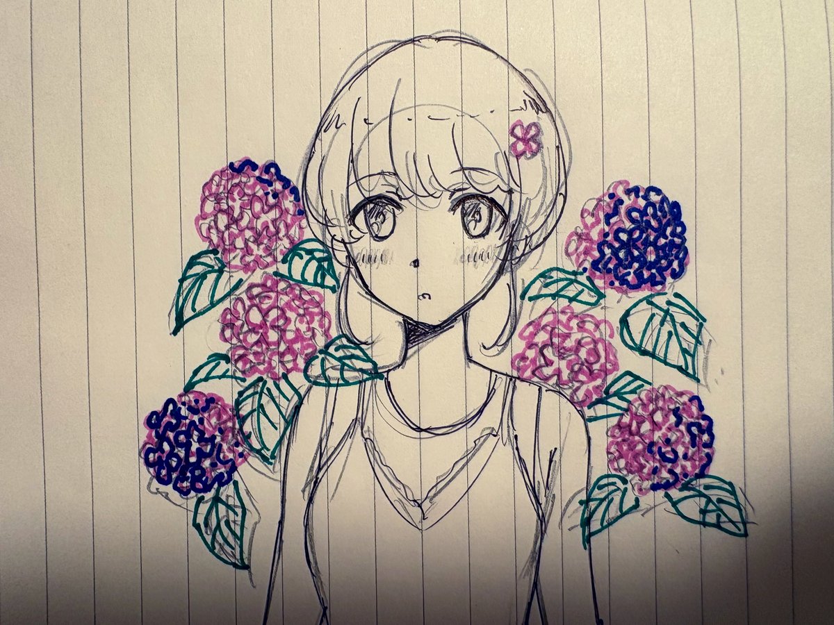 ema3213's tweet photo. あと10個くらいアジサイ描きたかったがもうギブになったおやすみ😴 https://t.co/EniuH9rYts