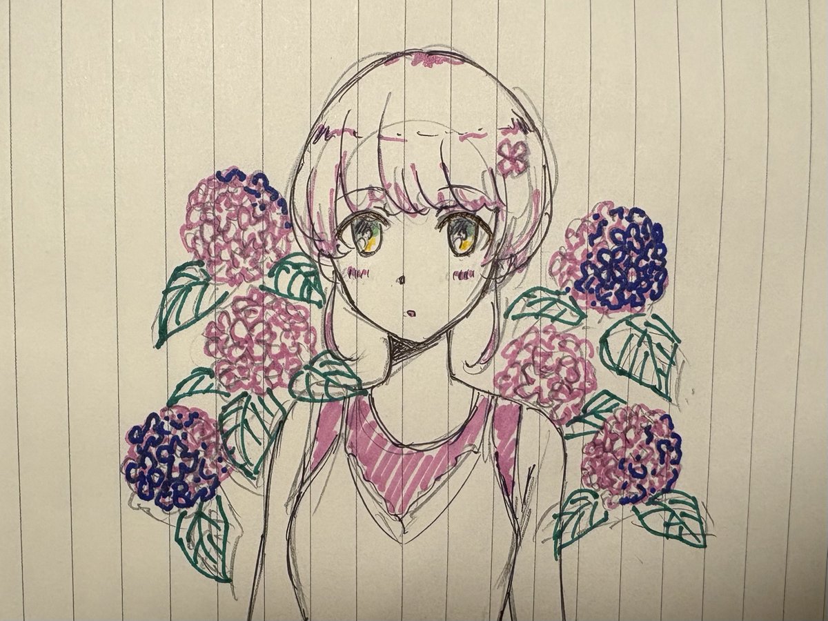 ema3213's tweet photo. あと10個くらいアジサイ描きたかったがもうギブになったおやすみ😴 https://t.co/EniuH9rYts