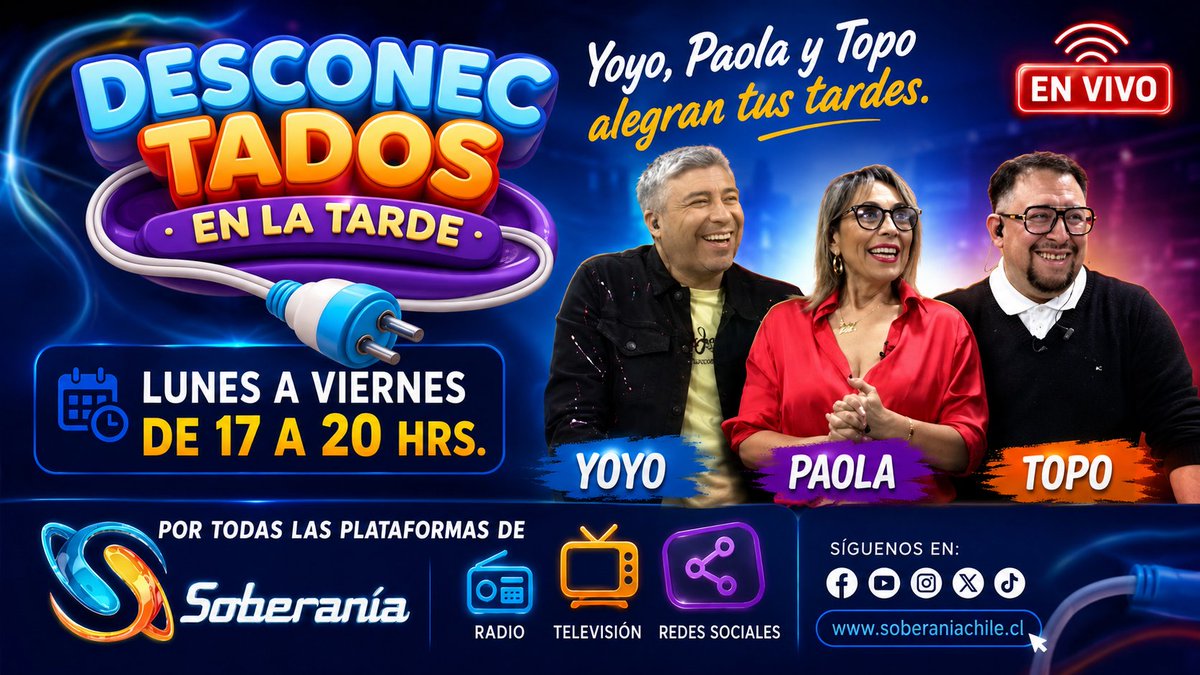 DesconectadosFM's tweet photo. Hoy 17 hrs en vivo
Desconectados en la tarde por todas las señales y aplicaciones de Soberania Radio y Televisión. https://t.co/vWcDi6Ge9O