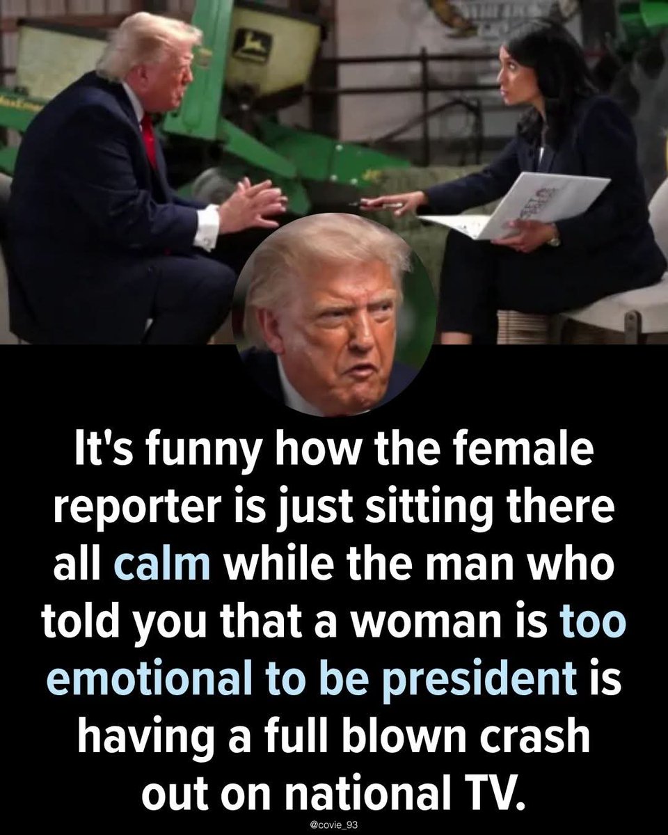 ViralReelAddict's tweet photo. Donald Trump often repeats that women are “too emotional” to be president, yet the moment a female journalist calmly presses him on his own claims about election fraud, he appears visibly angered, cuts the interview short, removes his microphone, and walks out. Instead of engaging with a straightforward question, he reacts defensively and abruptly ends the NBC interview.

As Joyce Carol Oates pointed out, this reflects someone who is rarely challenged and is unaccustomed to facing real opposition. According to this view, he is often confronted with dissent—frequently from women journalists—and reacts with anger and frustration when his narrative is questioned.

What we saw with Kristen Welker was a professional journalist doing her job, asking legitimate questions, while the interviewee struggled to handle scrutiny on national television. Rather than staying composed under pressure, he responded with hostility and accusations against the media before leaving the conversation.

In this context, the contrast is clear: the same figure who criticizes women for being “too emotional” appears unable to maintain composure when challenged in a public interview. Critics argue this reflects not strength or leadership, but a tendency toward defensiveness and intolerance of scrutiny.