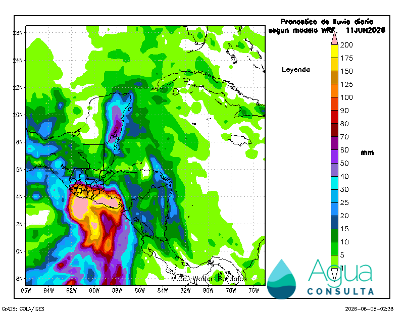 gtClaudio's tweet photo. Se estaría acercando al país como Tormenta tropical Cristina, pronósticos numéricos diarios sugieren que el jueves será el día más lluvioso en Guatemala con acumulados superiores los 200 mm #climagt

Crecidas de ríos y oleaje alto 🌊

Así luce el pronóstico regional de lluvia🧐 https://t.co/Xkma9TZ50F