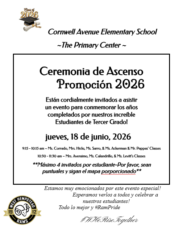 WH_Cornwell's tweet photo. Parent &amp; Families: You are cordially invited to attend an event commemorating the years completed by our incredible Third-Grade Students on Thursday, June 18th. Please see the attached flyer with additional information. https://t.co/Z6ON3eNusM